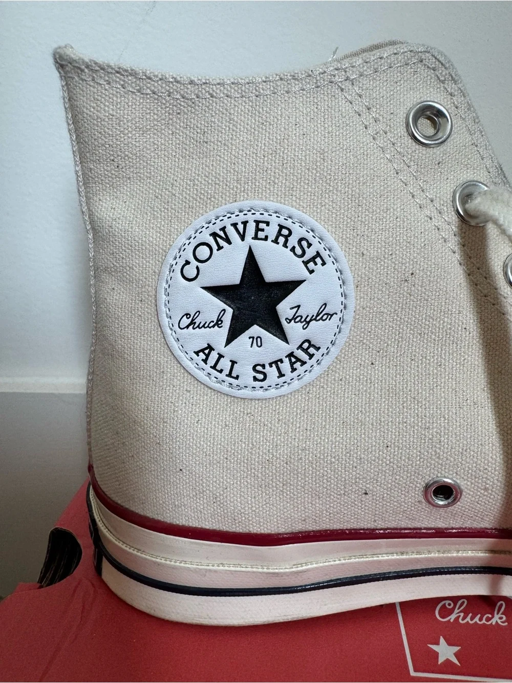 Converse High Top Sneakers - Cream with Red Stripe